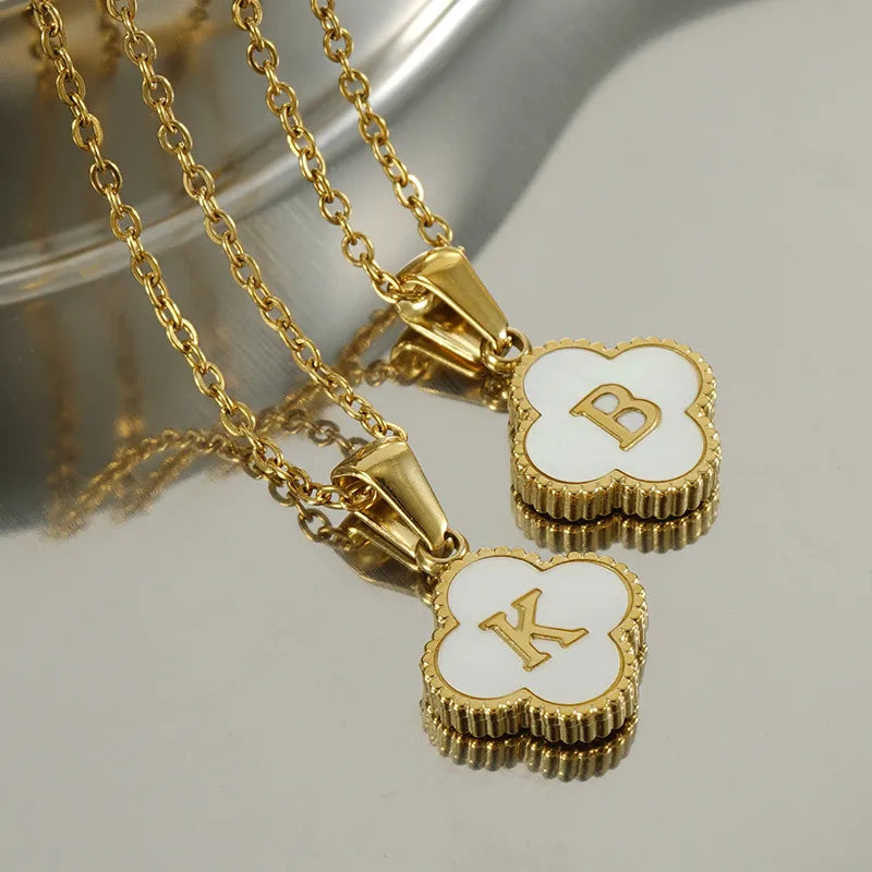 Clover Initial Shell Necklace
