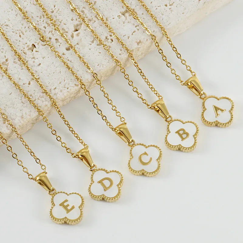 Clover Initial Shell Necklace