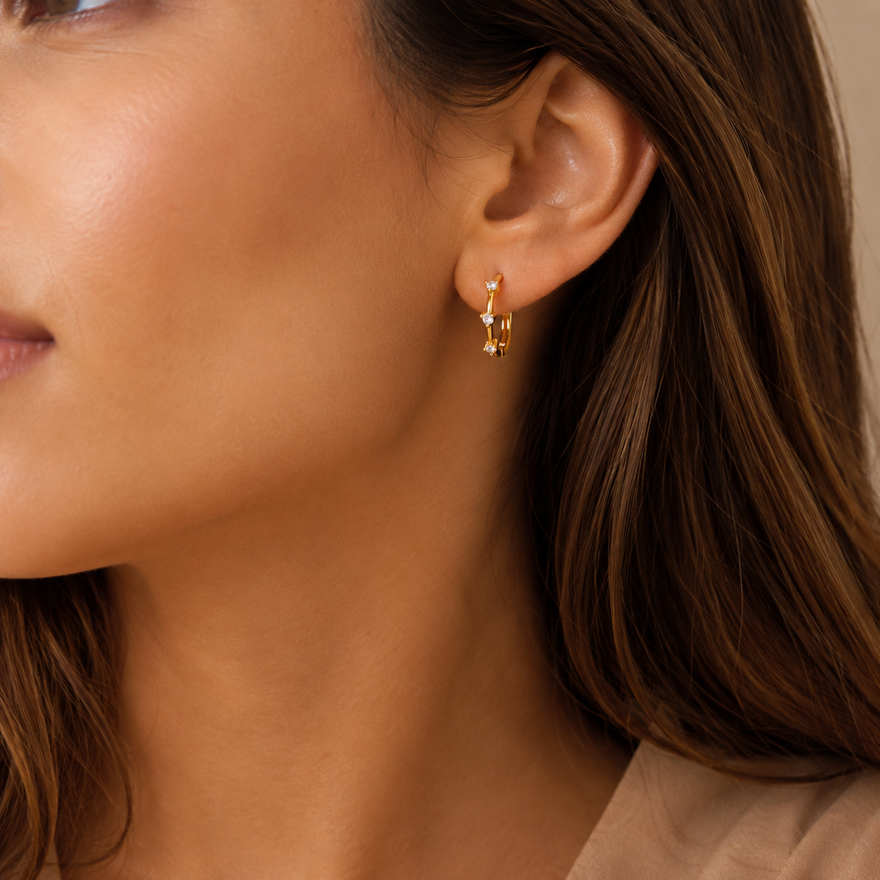 Trio Zircon Hoop Earrings