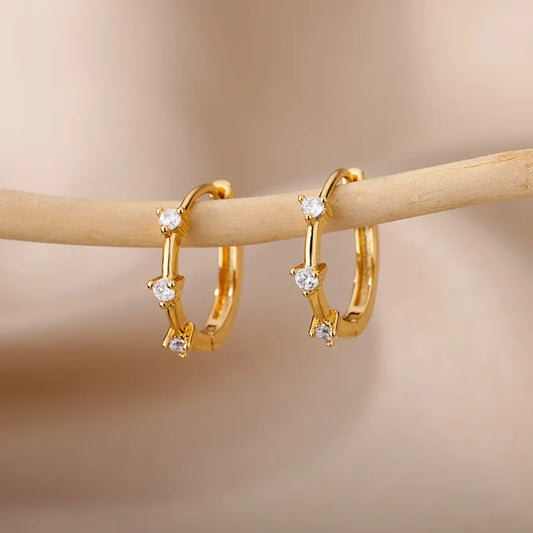 Trio Zircon Hoop Earrings