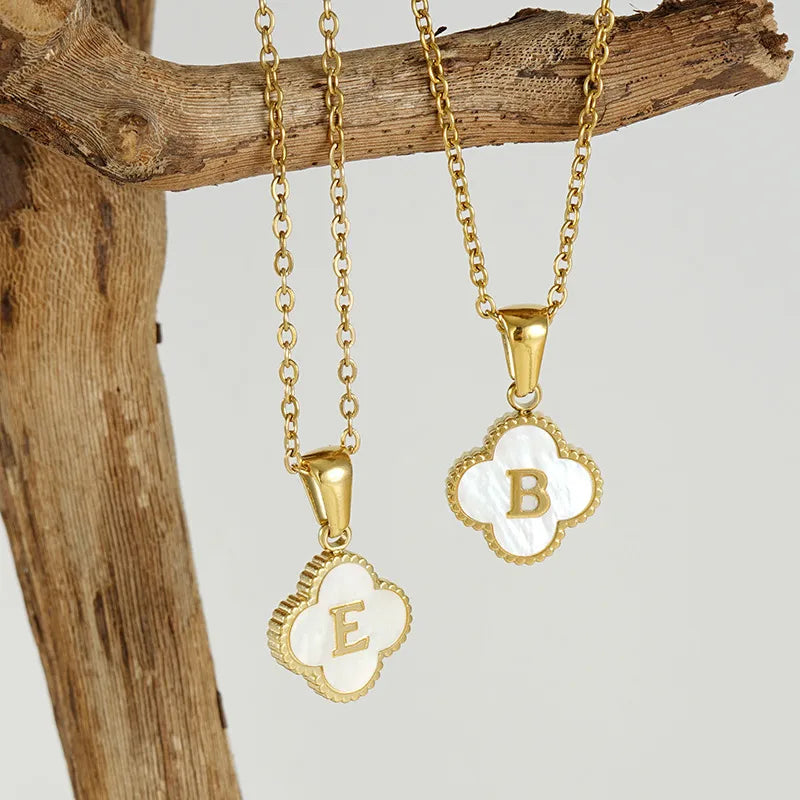 Clover Initial Shell Necklace