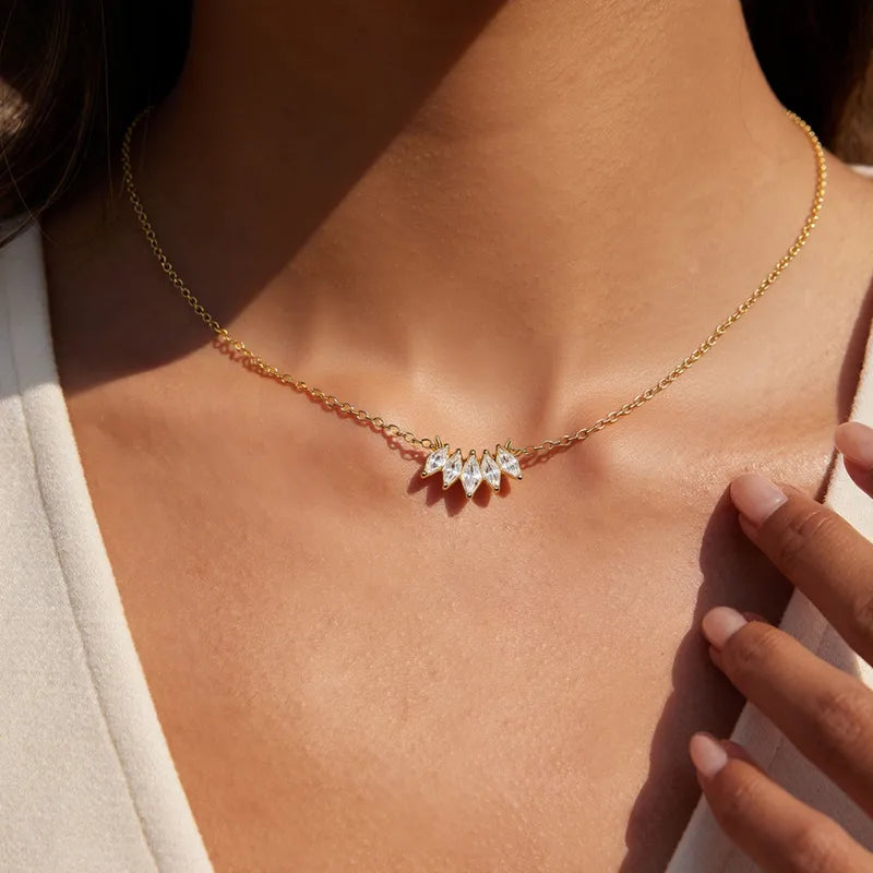 Delicate Marquis Crystal Necklace – Gold Plated Minimalist Necklace