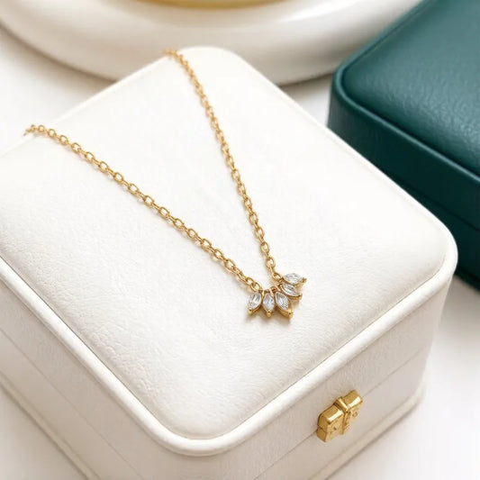 Delicate Marquis Crystal Necklace – Gold Plated Minimalist Necklace