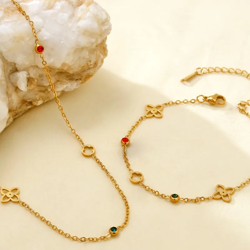 Golden Bloom Zircon Jewellery Set