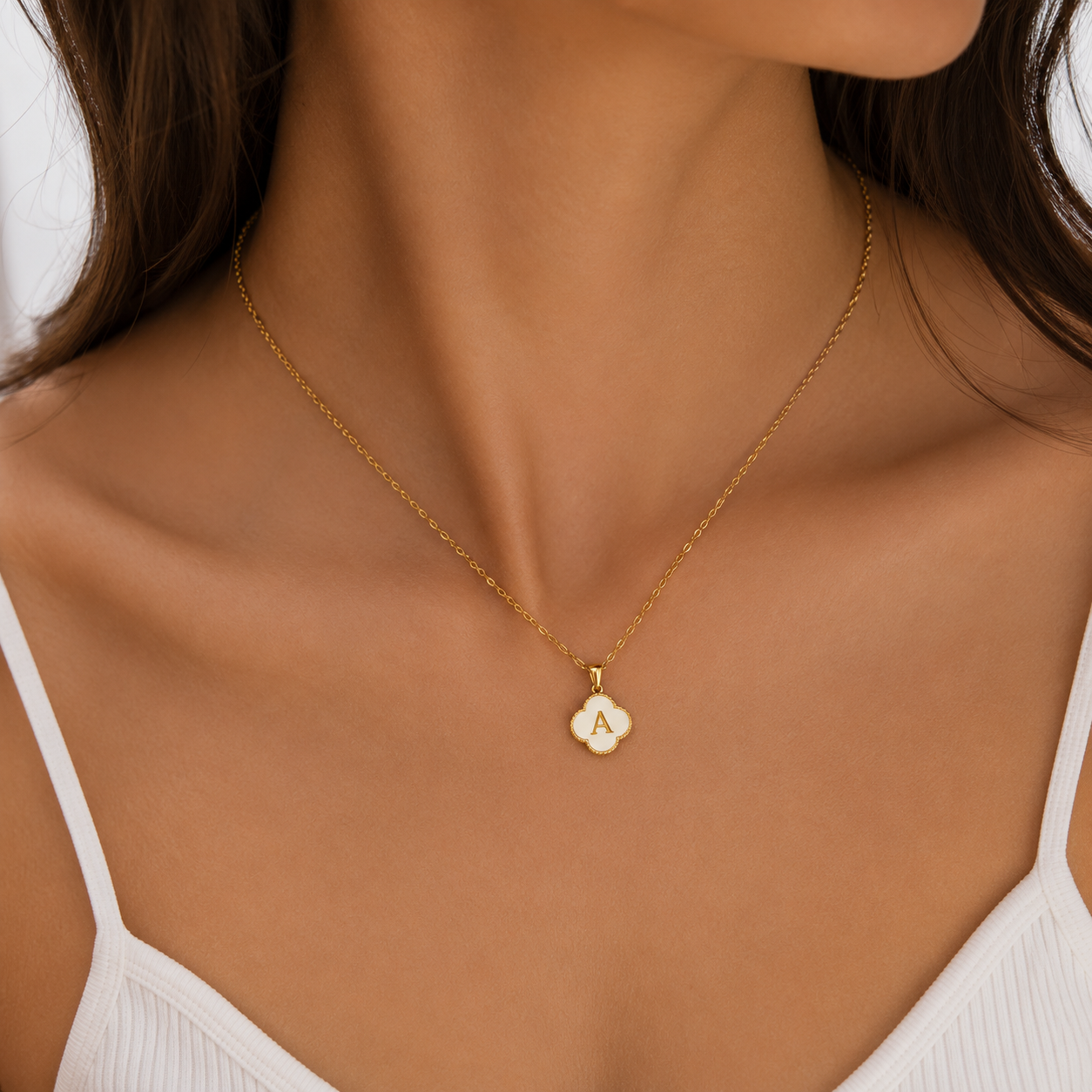 Clover Initial Shell Necklace